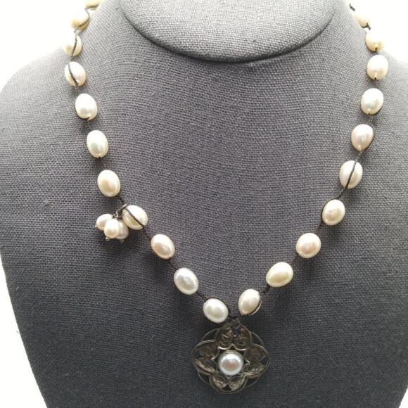 Silpada Sterling Silver Pendant Rhyannon Pearl Necklace, Silk Cord, 17 Inch - Picture 7 of 10